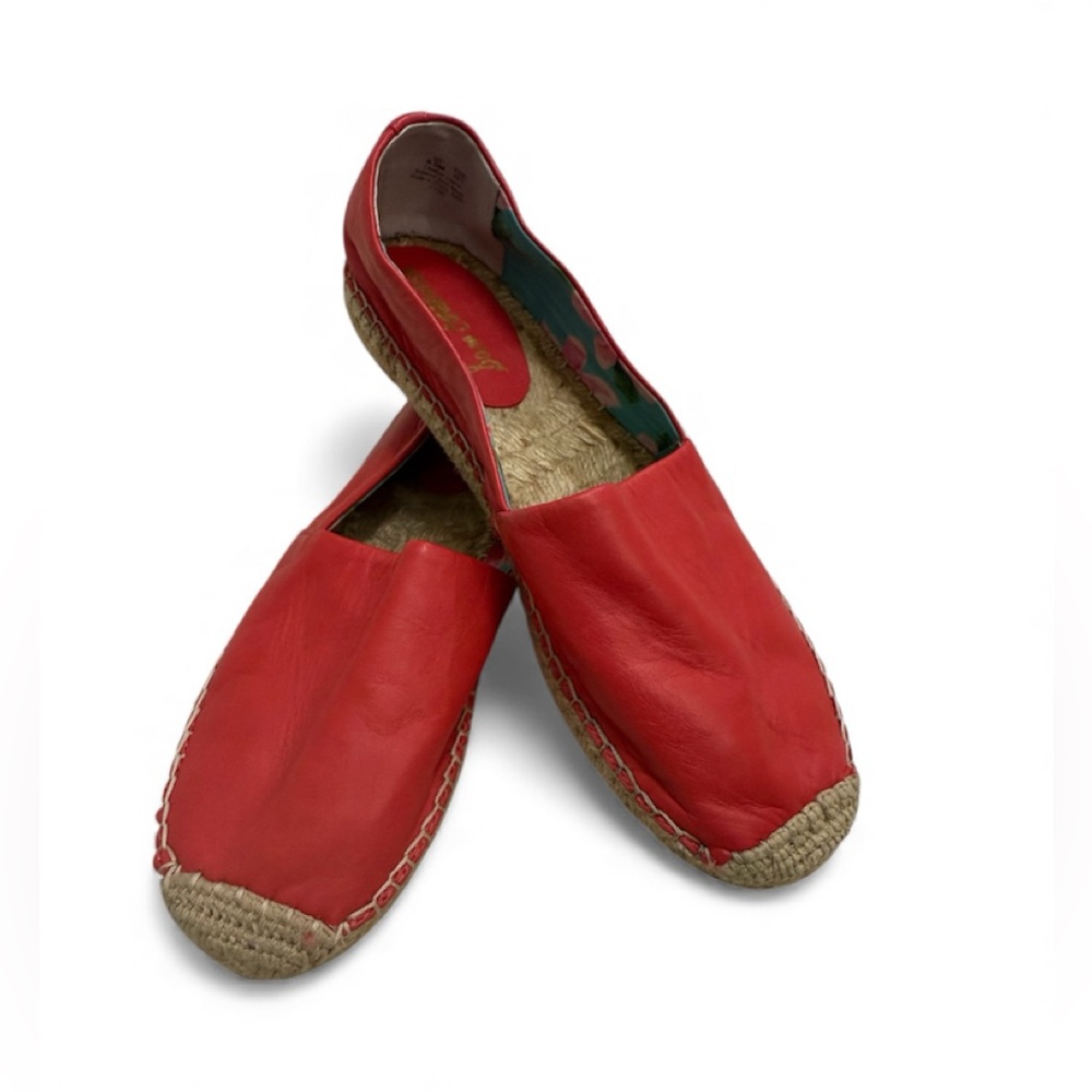 New Sam Edelman Leather Lynn Espadrille Loafer Flats Slip On Shoes Coral Red 8.5